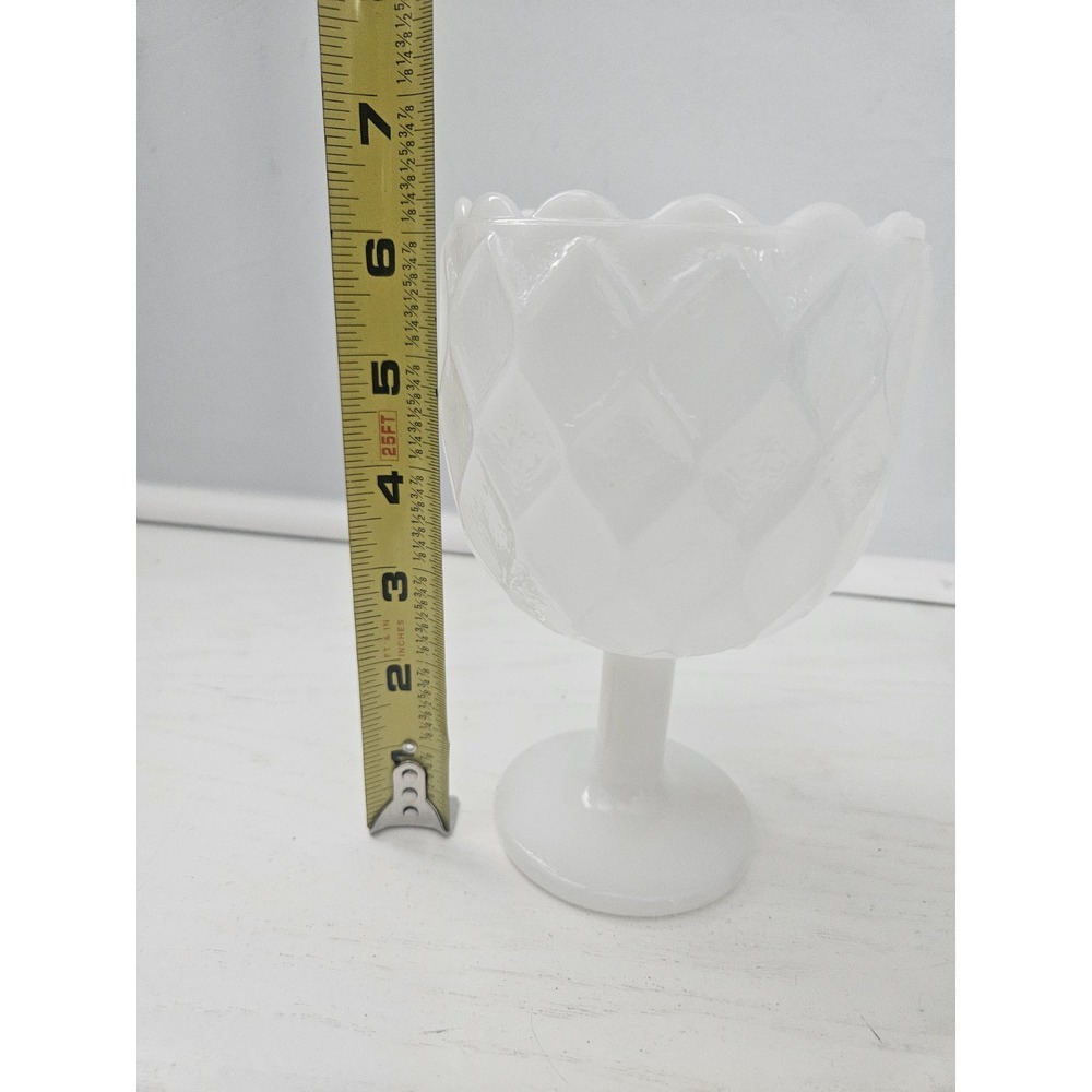 Vintage Anchor Hocking Textured Diamond Pattern White Milk Glass Stemmed Chalice - Picture 7 of 10
